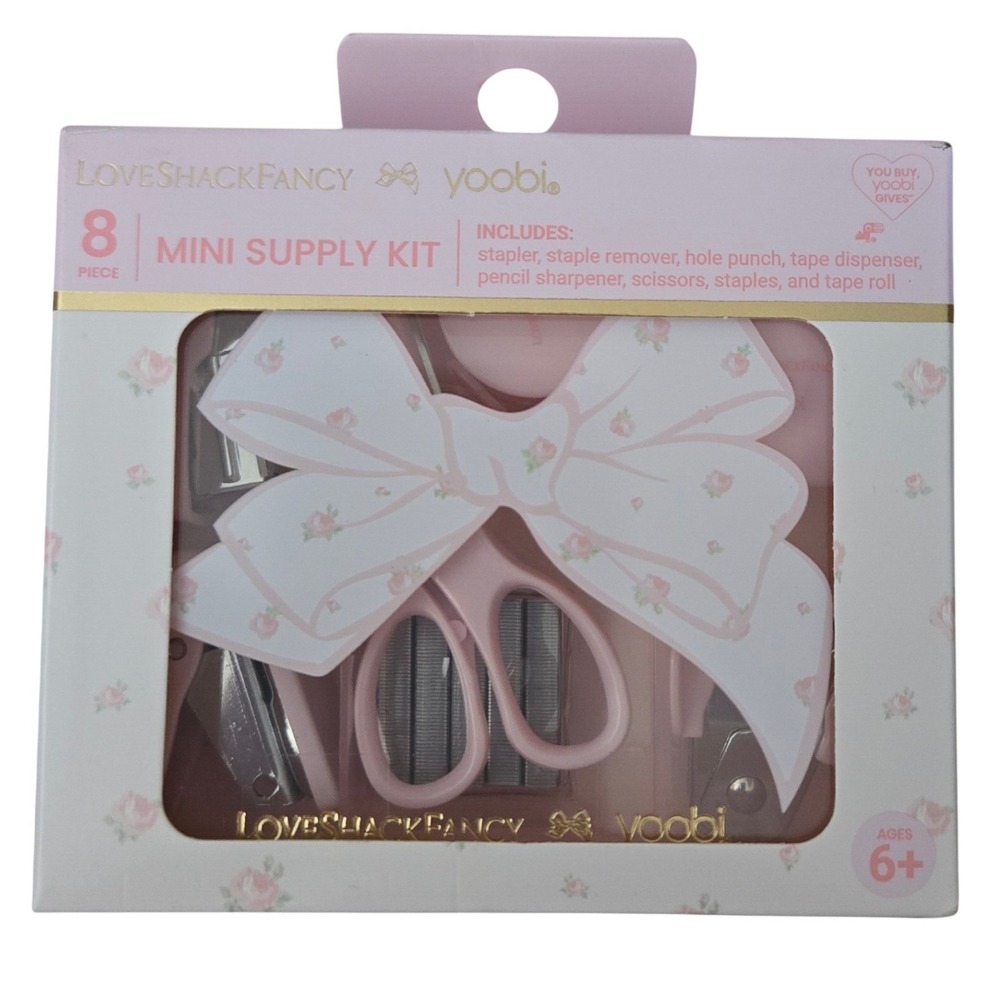 LoveShackFancy Yoobi Mini Supply Kit Pink New 8 Piece Floral Bow Desk Set
